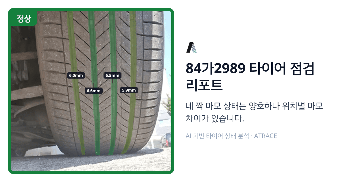 정상 리포트 공유 미리보기 — 초록 정상 배지와 양호 요약 문구